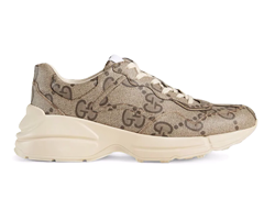 Buy Gucci Rhyton Lace-Up Sneakers - Original Women's Beige Monogram Pattern