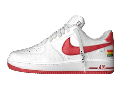 Get the original Louis Vuitton and Nike Air Force 1 White/Red collaboration with Virgil Abloh, now on sale for men!