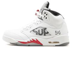 Air Jordan 5 Retro - Supreme WHITE/BLACK-VARSITY RED sneaker for men, on sale.