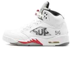 Air Jordan 5 Retro - Supreme WHITE/BLACK-VARSITY RED sneaker for men, on sale.