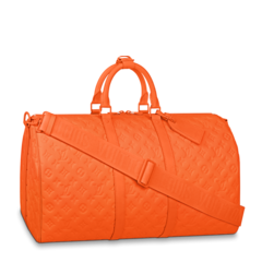 Purchase the new Louis Vuitton Keepall Bandouliere 50 Orange, the perfect men's travel bag
