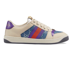 Buy women's original Gucci Screener leather sneakers in Purple/off-white/blue.
