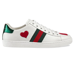 Outlet Men's Gucci Ace Embroidered Low-Top Leather Heart Inlay Sneakers.