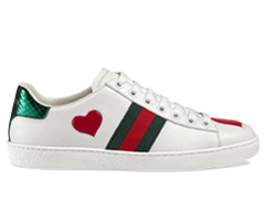 Original Women's Gucci Ace Embroidered Low-Top Sneaker with Heart Inlay