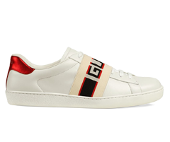 Women in Red Metallic Leather Ace Gucci Stripe Sneakers - Buy Original and New!