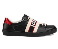 Buy outlet sale Gucci Black, Red and Cream Logo Stripe Leather Sneaker for men