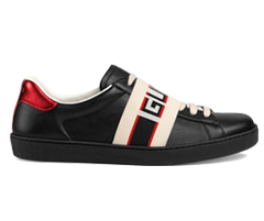 Buy Gucci Women's Black, Red and Cream Logo Stripe Leather Sneaker on Outlet Sale.