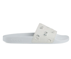 Alt - Gucci Women's White Rubber GG Slides on Sale