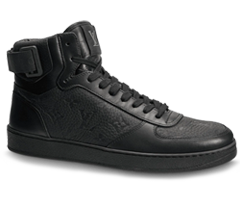 Buy Men's Louis Vuitton Rivoli Sneaker Boot Monogram Embossed Grained Calf Leather Black Outlet Sale.