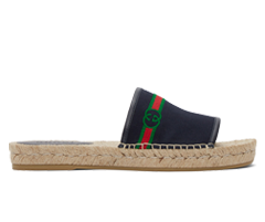 Gucci Navy Interlocking G Espadrille Slides: Buy Now - New Style for Women!