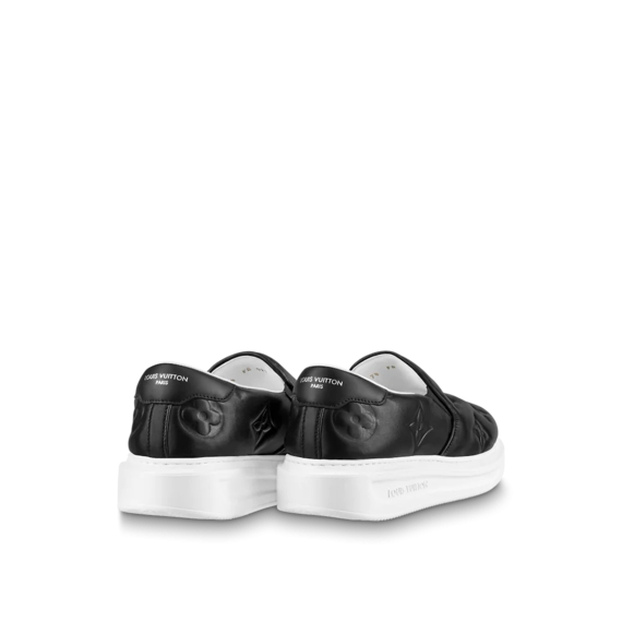 Upgrade Your Style with the Louis Vuitton Beverly Hills Slip On - Get the Black Monogram-Embossed Calf Leather Today!