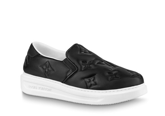 Louis Vuitton Beverly Hills Slip On - Black Monogram Embossed Calf Leather for Men. Buy Now!