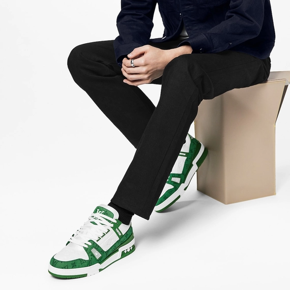 Louis Vuitton Trainer Sneaker - Green, Monogram denim and Monogram-embossed grained calf leather