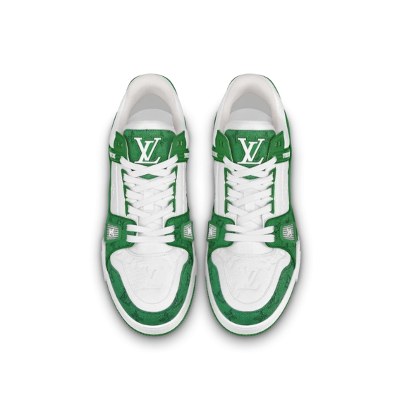 Louis Vuitton Trainer Sneaker - Green, Monogram denim and Monogram-embossed grained calf leather