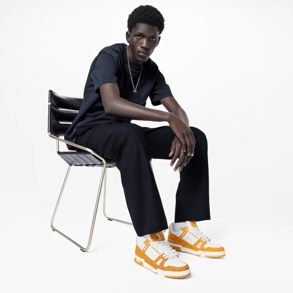 New Men's Louis Vuitton Trainer Sneaker - Monogram Denim & Monogram-Embossed Grained Calf Leather