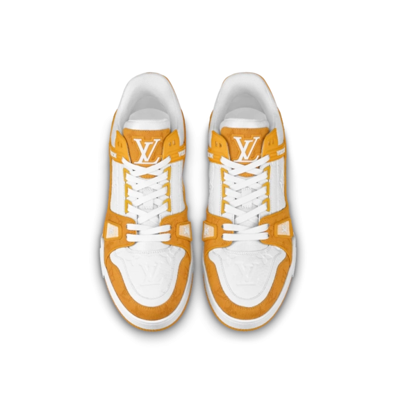Men's Monogram Denim Louis Vuitton Trainer Sneaker - Yellow & Grained Calf Leather