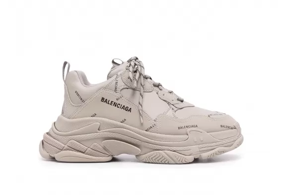 Outlet Balenciaga Triple S Sneakers for Women - Beige/Black, All-over Logo Print