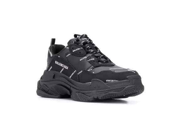 Women's Shoes - Balenciaga Triple S - Black All-over Logo Print On Sale Now.