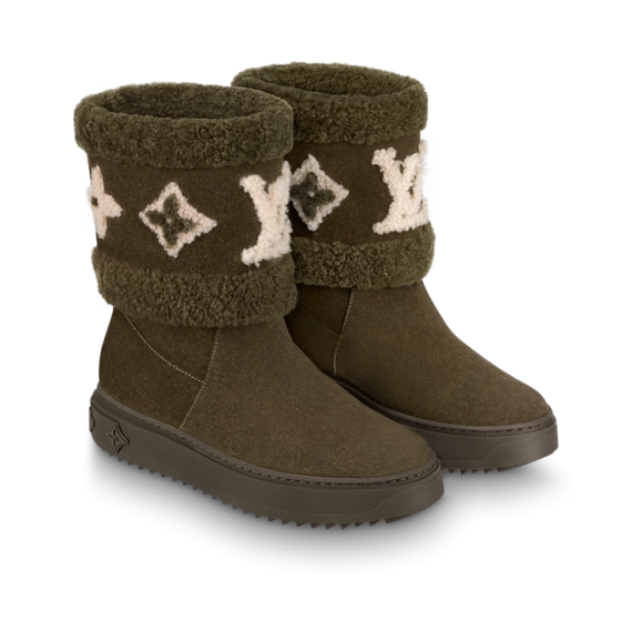 Get Ready for Winter with the Latest Louis Vuitton Snowdrop Flat Ankle Boot in Khaki Green - Women's Fashion Wear!