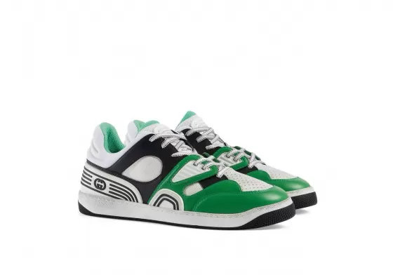 Original Gucci Basket Low-Top Sneakers for Men - Black/Green/White