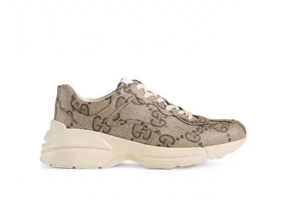 Buy Beige Monogram Pattern Gucci Rhyton Lace-Up Sneakers for Men - Original!