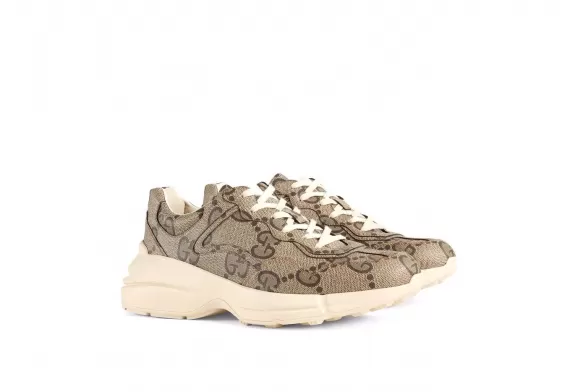 Get the Original Beige Monogram Pattern Gucci Rhyton Lace-Up Sneakers for Men Now!