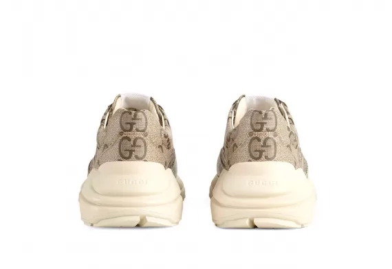 Treat Yourself to Original Beige Monogram Pattern Gucci Rhyton Lace-Up Sneakers for Men - Buy Now!