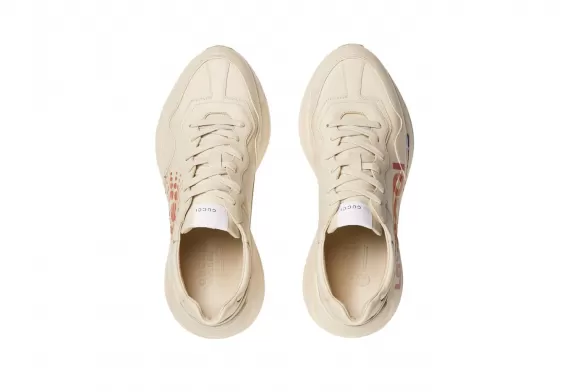 Men's Gucci Rhyton Low-Top Leather Sneakers - Cream/Multicolour