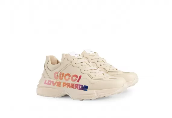 Gucci Rhyton Low-Top Leather Sneakers - Cream/Multicolour - Outlet