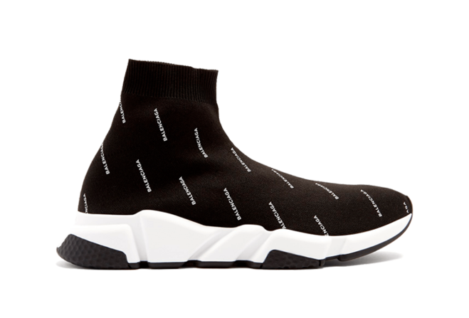 Buy Women's Black and White Balenciaga Speed Runner Mid Logo Original Shoes