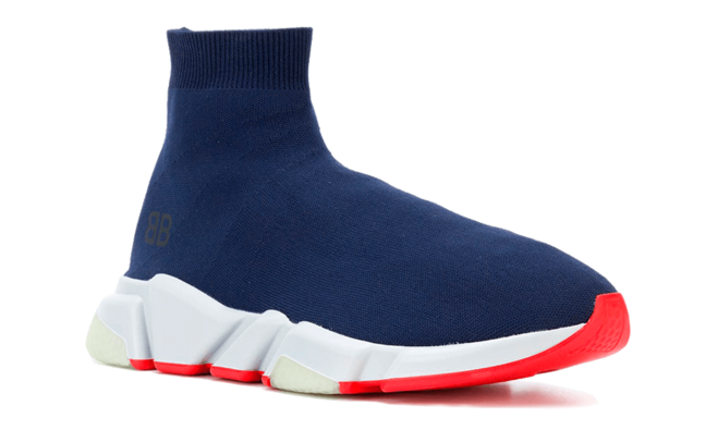 Outlet - Men's Balenciaga Speed Runner Mid Sneaker Navy Color