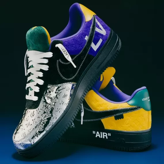 Get the limited-edition Louis Vuitton x Nike Air Force 1 by Virgil Abloh and make a statement with a captivating Met Silver Black Dark Purple Dusk and Topaz Gold colourway. Buy, Sale and Own the original now!