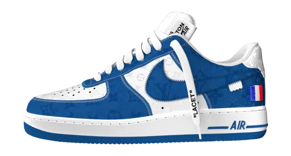 Take your look to the next level with the Louis Vuitton Nike Air Force 1 by Virgil Abloh Low Blue and White - Buy now for Men's new style!
-