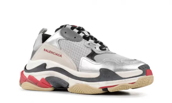 Grab Women's Balenciaga Triple S Trainers in Silver, Black and Red at Outlet Now!