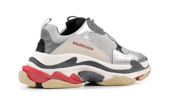 Stunning and Trendy Balenciaga Triple S Trainers in Silver, Black and Red at Outlet