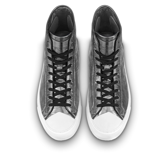 Make a statement with the fashionable new Louis Vuitton Tattoo Sneaker Boot Anthracite Gray for men.