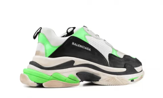 Mens Balenciaga Triple S TRAINERS in White / Black / Neon - Outlet Store Special