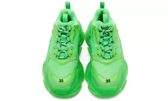 New Womens Balenciaga Triple S Neon Green Sneakers