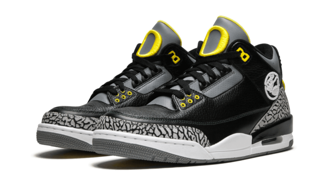 Men's Stylish Basketball Shoes - Air Jordan 3 Oregon Pit Crew in Black/Yellow/White; Get Yours Today!