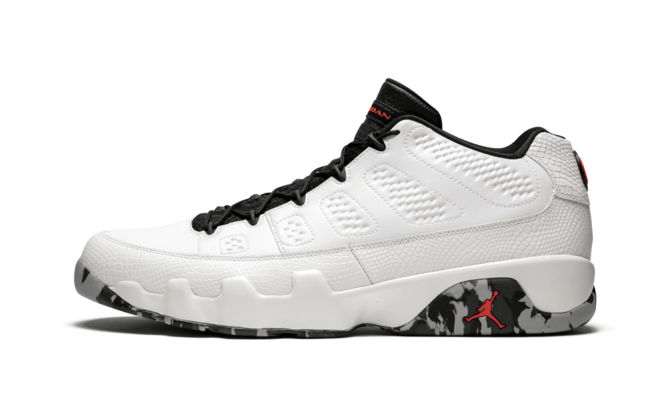 Air Jordan 9 Retro Low Mens' Shoe in White, Infrared, Black, Dark Grey and Wolf Grey