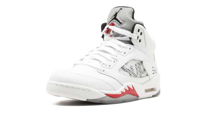 Keep your style on-point with the Air Jordan 5 Retro Supreme WHITE/BLACK-VARSITY RED sneaker for men, now available.