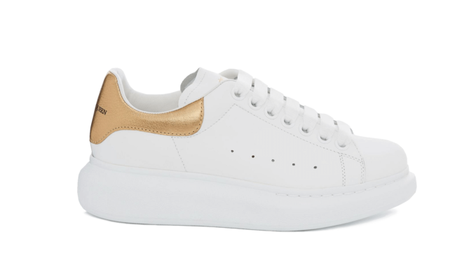 Women's White and Light Gold Alexander McQueen Oversized Sneakers On Sale