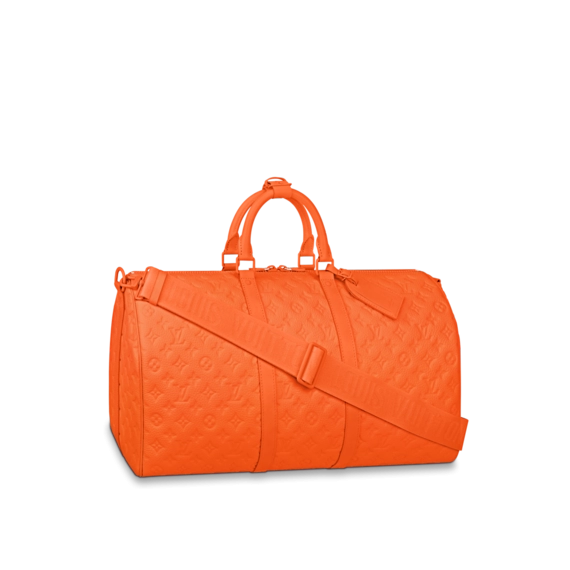 Purchase the new Louis Vuitton Keepall Bandouliere 50 Orange, the perfect men's travel bag