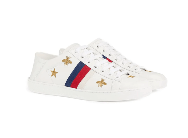 Stylish new Gucci Ace sneakers with bees, stars, for women.