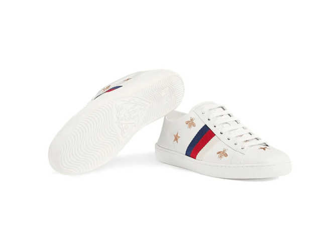 Men's Gucci Ace Sneaker with Creative & Playful Bee & Star Print - Outlet & New