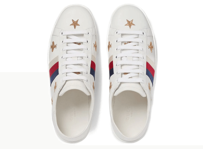 Discounted Men's Gucci Ace Sneakers Featuring Buzzy Bee & Star-Studded Design