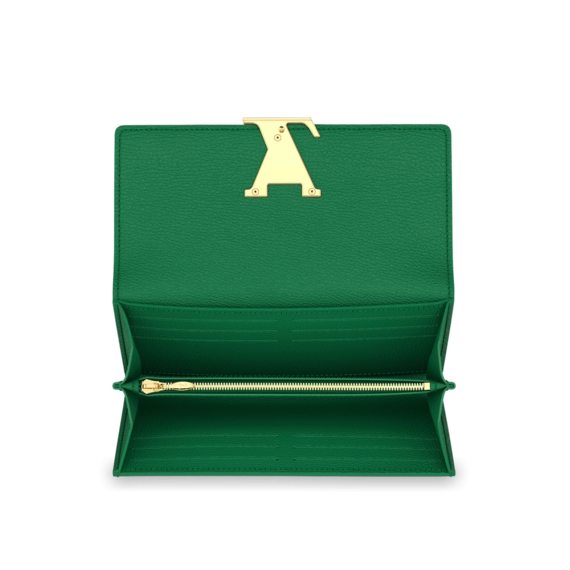 Women's Louis Vuitton Capucines Wallet - Emeraude Green Outlet Special