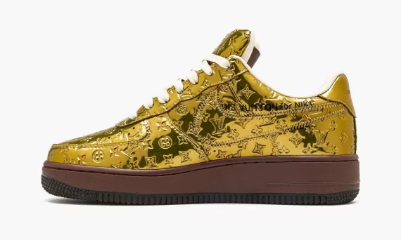 Get Yours Now! - Brand New Louis Vuitton AIR FORCE 1 Low Virgil Abloh in Metallic Gold for Women