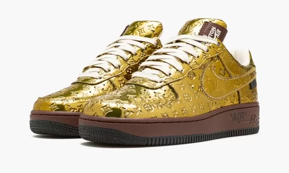 Hot New Original Louis Vuitton AIR FORCE 1 Low Virgil Abloh - Metallic Gold, For Men