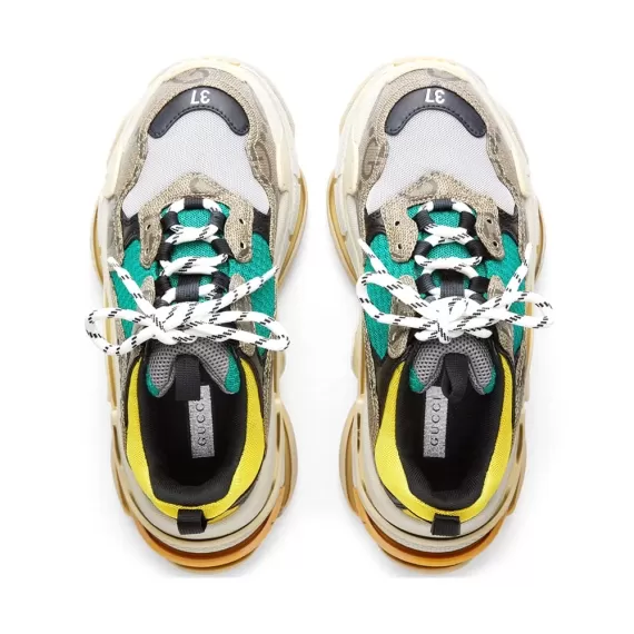 Original Balenciaga x Gucci Triple S - The Hacker Project Beige Green Yellow for Women